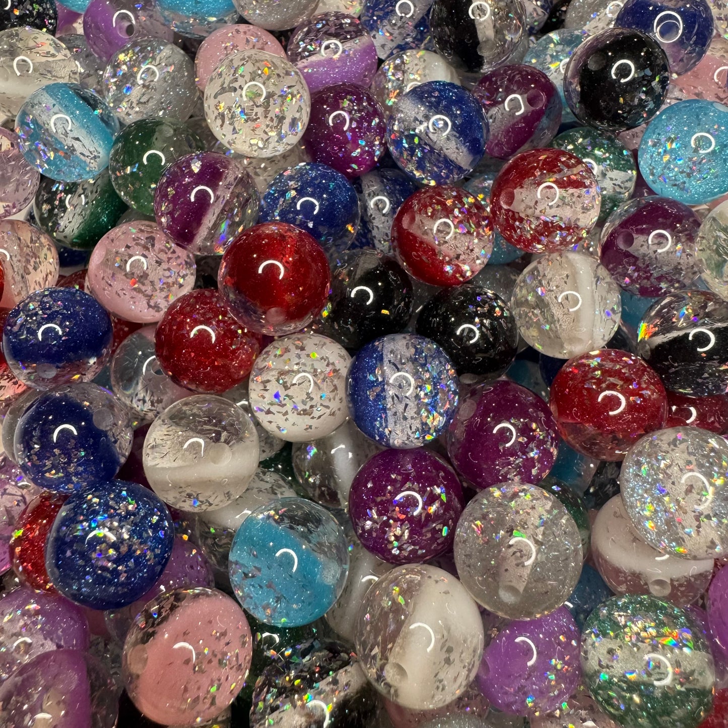 10pc - 16mm Two Tone Silver Glitter Bead for Pen (BD15)