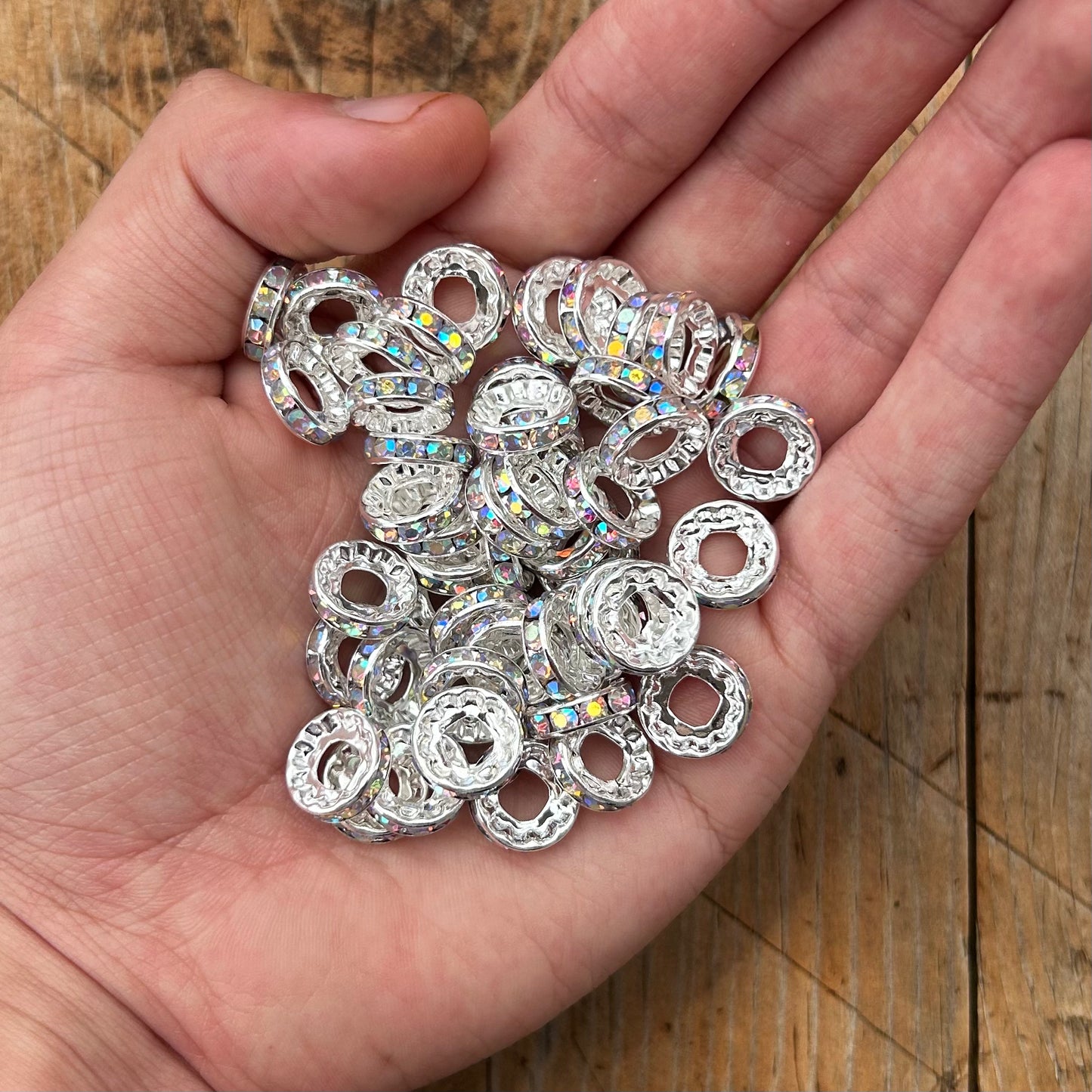 50pc - 12mm Wide Hole Rhinestone Spacers