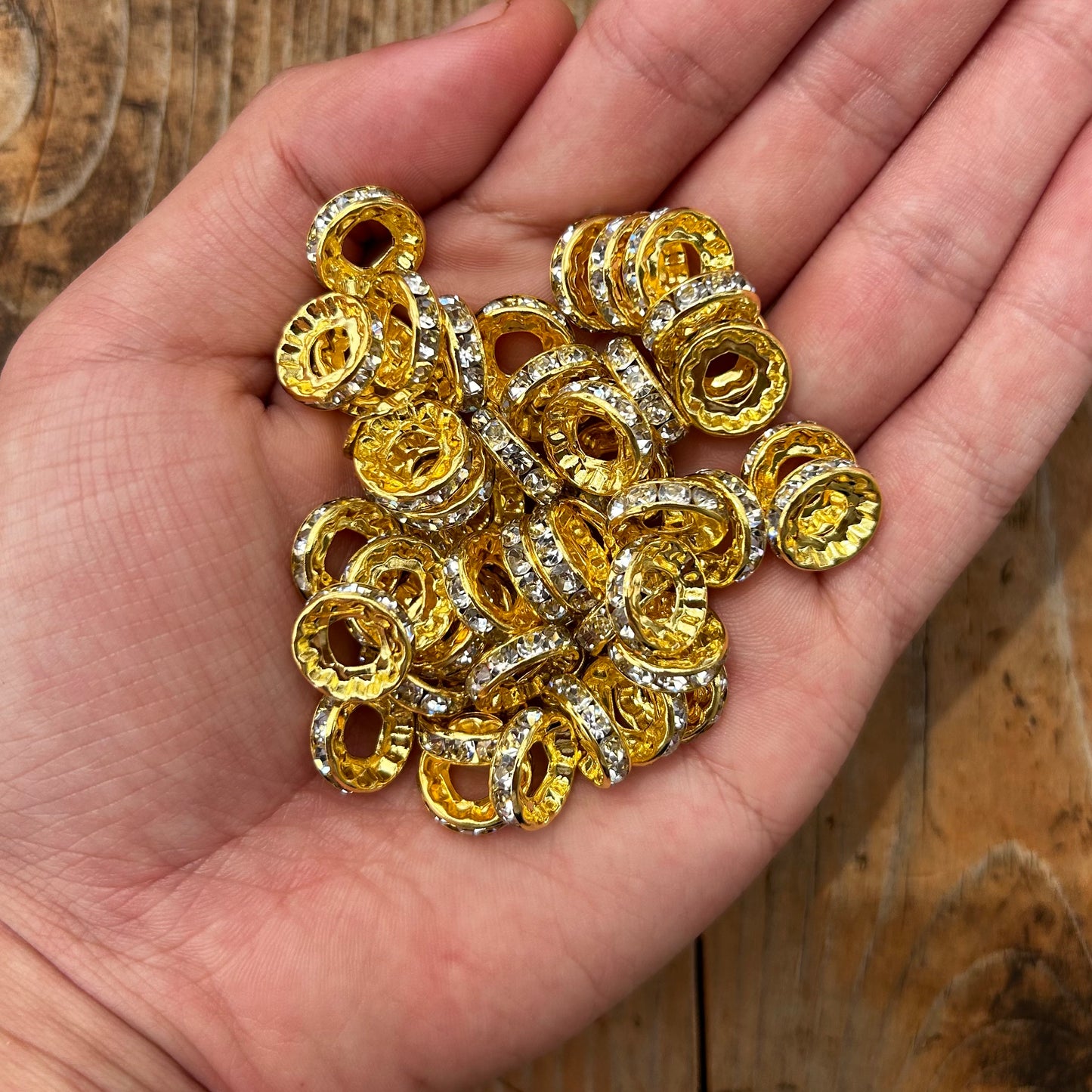50pc - 12mm Wide Hole Rhinestone Spacers