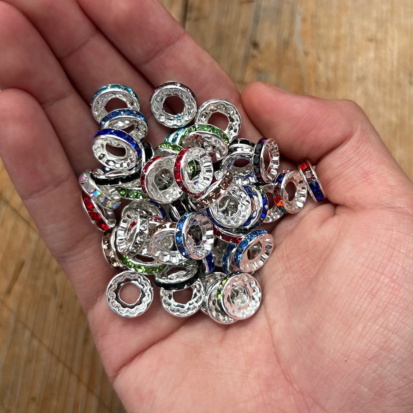 50pc - 12mm Wide Hole Rhinestone Spacers