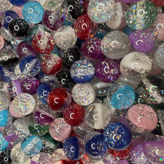 10pc - 16mm Two Tone Silver Glitter Bead for Pen (BD15)