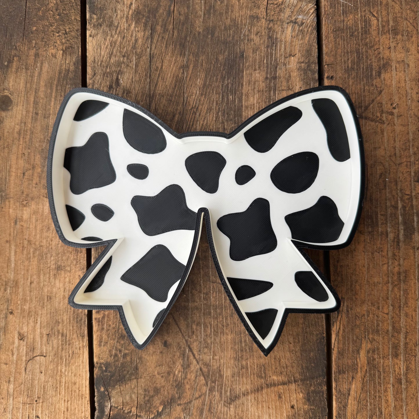 6inx6in Cow Print Bow Trinket Tray
