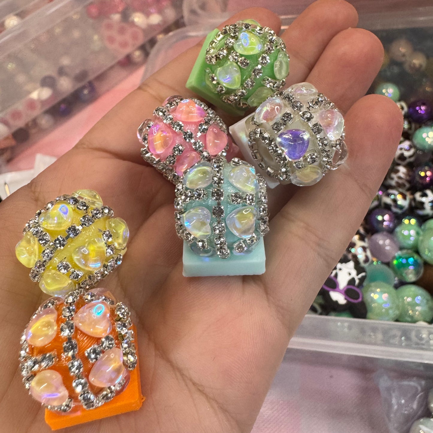 6pc - 3d Printed Handmade Fancy Bead with Flat Side