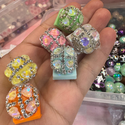 6pc - 3d Printed Handmade Fancy Bead with Flat Side