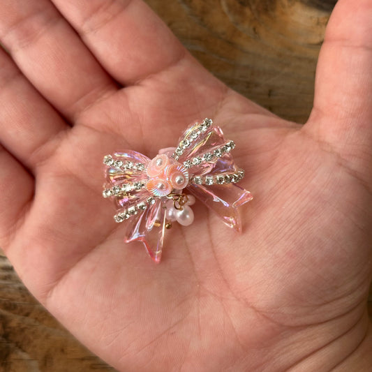 1pc - Fancy Pink Bow Bead with Rhinestone and Pearl (FY12)